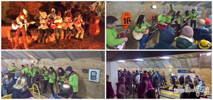 Tamburjaši igrajo na tamburice - žive jaslice v Postojnski jami